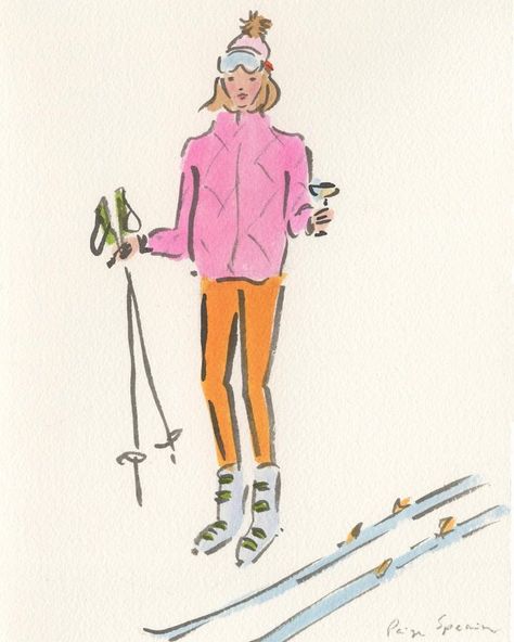 Ski Illustration Drawings, Skiing Drawing, Ski Drawing, Aspen Skiing, Paige Smith, Ski Bunnies, Dorm Art, December 13, Sketch Inspiration