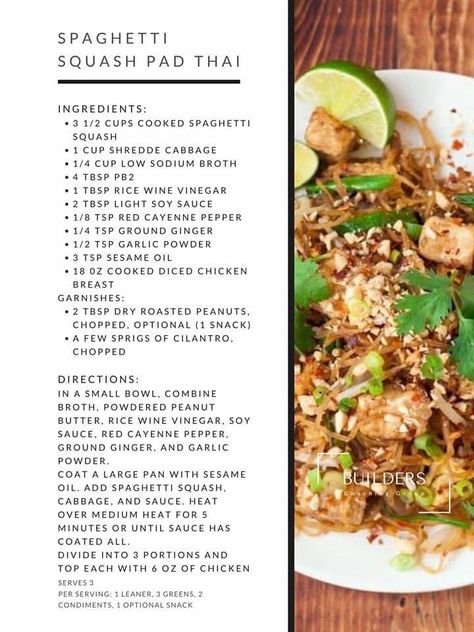 Spaghetti Squash Pad Thai, Lean Dinners, Fast Metabolism Recipes, Lean Protein Meals, Ideal Protein Recipes, Lean And Green, Sample Meal Plan, Lean And Green Meals, Entree Recipes