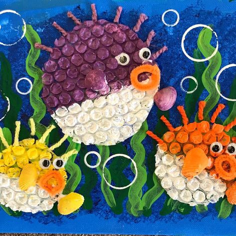 Ocean Themed Art Projects For Kids, Ocean Art Kids, Ocean Art Projects, Bubble Wrap Art, Easy Kids Crafts, Easter Church Decorations, Easter Decor Ideas, Summer Art Projects, Stage Design Ideas