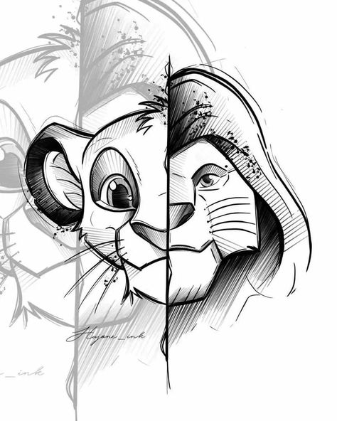 Simba Sketch, Tattoo Idea Drawings, The Lion King Drawing, Simba Drawing, Tattoo Puntillismo, Lion King Drawing, Simba Tattoo, Character Tattoo Ideas, Toon World