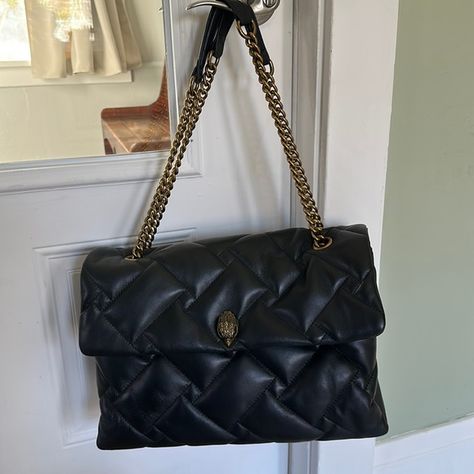 Gorgeous black soft quilted leather Kurt Geiger XXL Kensington bag w/ brass Kurt Geiger, Quilted Leather, Bag Lady, Brass, Shoulder Bag, Vintage Fashion Trends, Plus Outfits, Jewelry Designer, Fashion Design