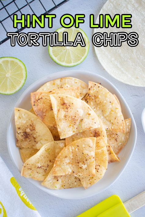 Hint of Lime Tortilla Chips - Make the Best of Everything Seasoned Tortilla Chips, Diy Tortilla Chips, Homemade Lime Tortilla Chips, Healthy Homemade Tortilla Chips, Tortilla Shell Chips, Baked Tortilla Chips From Tortillas, Tortilla Chips From Tortillas, Tortilla Chips Homemade, Chips From Corn Tortillas