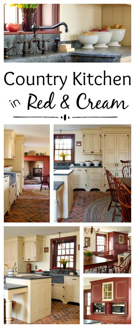 Country Kitchen in Red and Cream - Town & Country Living Kitchen Country Style, Cream Kitchen Cabinets, Bedroom Remodeling, Guest Bedroom Remodel, Small Bedroom Remodel, Kitchen Country, French Country Bedrooms, French Country Kitchens, Farmhouse Kitchens