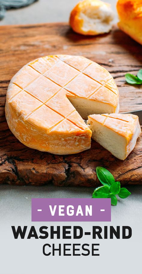 Learn how to make your own aged washed-rind vegan cheese! It's stinky, super creamy, and completely vegan! #vegancheese #cashewcheese #vegan #dairyfree Vegan Gruyere Cheese, Vegan Aged Cheese, Vegan Hollandaise Sauce, Cheese Vegan, Diy Cheese, Plant Based Cheese, Vegan Cheese Recipes, Vegan Substitutes, Vegan Cheddar