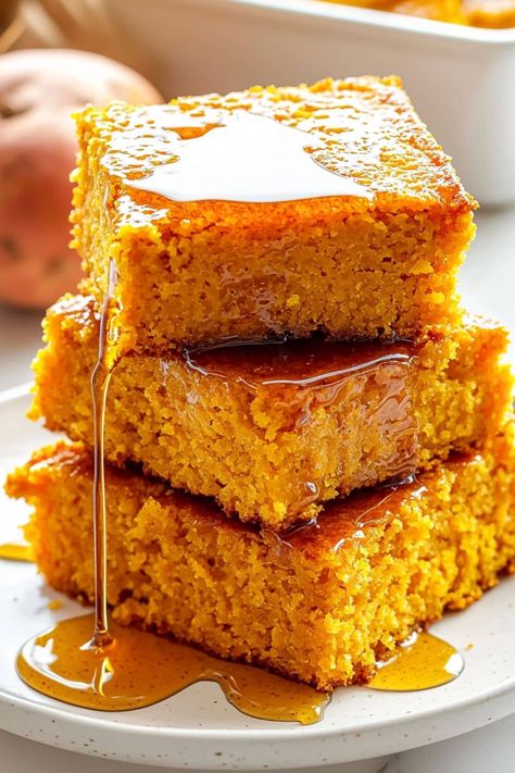 Sweet Potato Cornbread - Insanely Good Honey Butter Sweet Potato Cornbread, Cheese Burrito, Sweet Potato Cornbread, Cornbread Cake, Sweet Potato Dessert, Canning Sweet Potatoes, Sweet Potato Bread, Potatoes Recipes, Bread Muffins