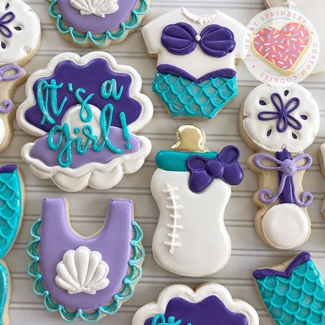 Keep the mermaid orders comin’!!! 💜🧜🏼‍♀️💜🧜🏼‍♀️💜🧜🏼‍♀️💜 #mermaidbabyshower #mermaidcookies #mermaidbaby #mermaidbabycookies Mermaid Baby Shower Cookies, Hannukah Cookies, Boy Stroller, Mermaid Baby Shower Theme, Poppy Seed Cookies, Mermaid Cookies, Sea Baby Shower, Mermaid Baby, Baby Shower Girl