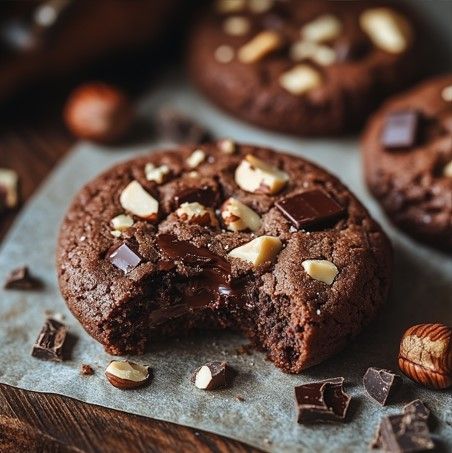 Ferrero Rocher Cookies (Hazelnut Chocolate Cookies) – Naomi's Recipes Hazelnut Cookie Recipes, Ferrero Cookies, Hazelnut Cookies Recipes, Nutella Shortbread, Cookies Hazelnut, Chocolate Hazelnut Cookies, Hazelnut Cookies, Hazelnut Chocolate, Ferrero Rocher