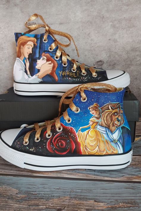 Beauty And The Beast Shoes, Kissing You Quotes, Custom Shoes Diy, Tale As Old As Time, Shoes Diy, Disney Shoes, Disney Wedding, Diy Shoes, Custom Shoes