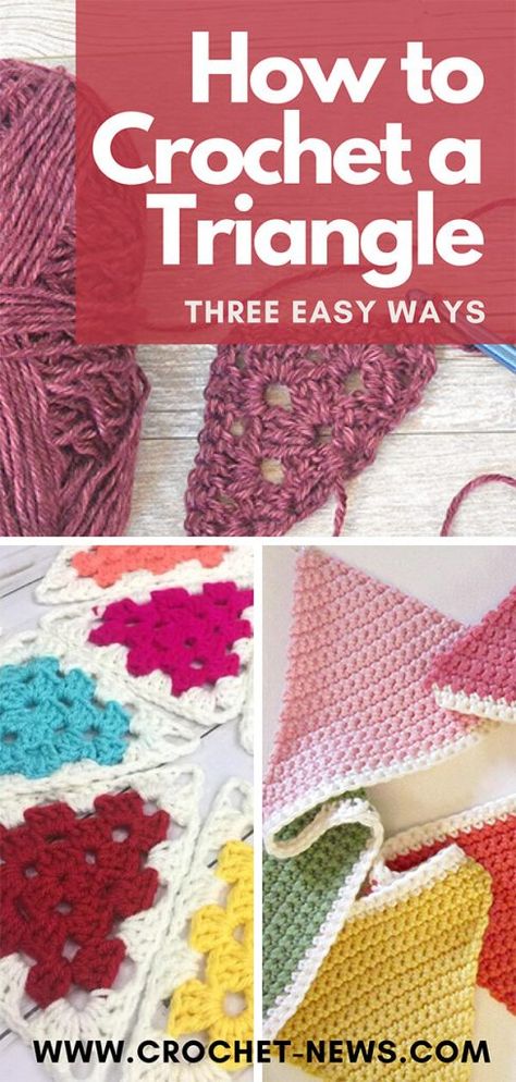 Crochet Triangle Free Pattern, Triangle Stitch Crochet, How To Crochet A Triangle Tutorials, How To Crochet Triangles, How To Crochet A Triangle, Crocheted Triangles, Triangle Crochet Pattern, Easy Crochet Triangle, Crochet A Triangle