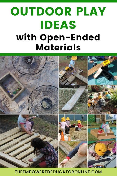 Outdoor Learning Environments Early Childhood, Loose Parts Playground, Early Childhood Outdoor Play Spaces, Open Ended Outdoor Play, Open Ended Resources Eyfs, Outdoor Preschool Ideas, Outdoor Provocations Early Childhood, Outdoor Learning Spaces Early Childhood, Open Ended Activities For Preschool