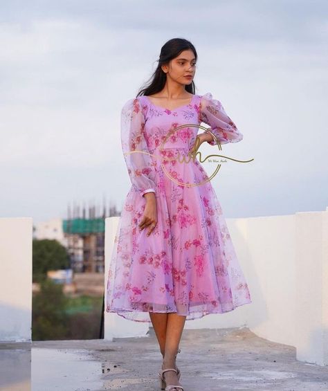 Short Frok Designs For Women Western, Frok Designs For Women Organza, Organza Cloth Long Frocks, Organza One Piece Dress Western, Organza Dress Sleeves Design, Organza Frocks For Women Western, Floral Organza Dress Western, Organza Gowns For Women, Frok Designs For Women Casual