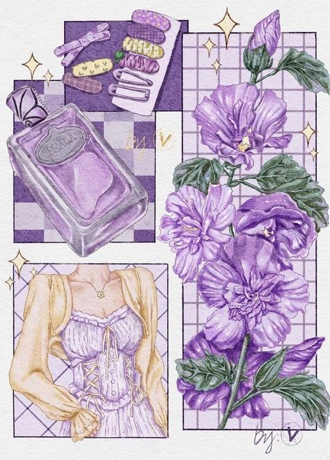 Everything Purple, Whimsical Art Journal, Graphic Novel Art, Comic Style Art, Book Illustration Art, Printable Journal, Girly Drawings, Collage Illustration, Dessin Adorable