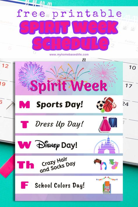 Free printable Spirit week schedule. Ideas for spirit week at home, school, daycare, or camp! #kidactivities #spiritweek Spirit Week Themes Preschool, Spirit Week For Preschool, Daycare Spirit Week Ideas, Spirit Week Preschool, Spirit Week Ideas Preschool, Preschool Spirit Week, Summer Spirit Week Ideas, Dress Up Day Ideas Spirit Weeks, Holiday Spirit Week