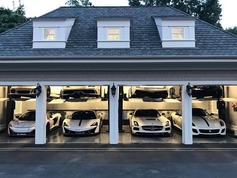 283 Likes, 7 Comments - Sergio (@aimotorsports) on Instagram: “Name those cars...” Mansion Homes, Casa Garage, Garage Designs, Big Garage, Auto Garage, Garage Design Interior, Luxury Car Garage, Manifest Destiny, Luxury Boat