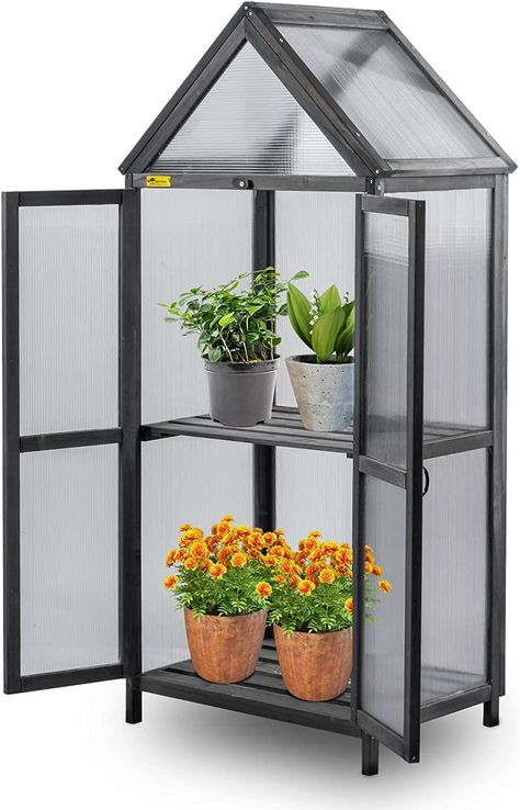 Amazon.com : Greenhouse Cold Frame, Wooden Garden Raised Shelf Planter Mini Portable Stand Kit Indoor Plant Cabinet Triangular Top Grow Protection for Outdoor Patio Balcony Garden Backyard, 24" L x 17" W x 56" H : Patio, Lawn & Garden Plant Cabinet, Unique Top Designs, Flower Shed, Protection For Home, Cold Frame Greenhouse, Tabletop Shelf, Outdoor Greenhouse, Grow Boxes, Portable Greenhouse