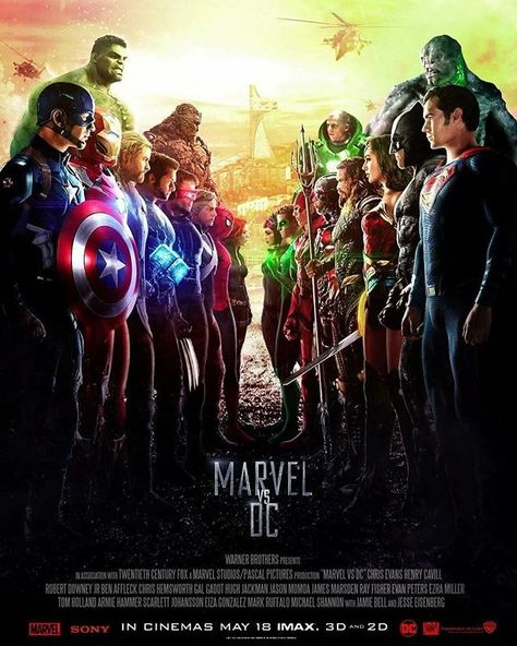 Marvel Vs DC #poster #avengersinfinitywar #justiceleague #batman #ironman #superman #spiderman #hulk #captainamerica #wonderwoman #comics #marvelvsdc Dc Comics Vs Marvel, Marvel Fandom, Marvel Collection, Marvel Fanart, Batman Cosplay, Bat Cave, Art Alien, Foto Langka, Univers Dc