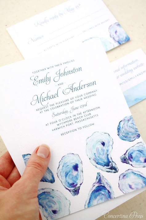 Oyster Watercolor, Casual Engagement Party, Wequassett Resort, Watercolor Oyster, Coastal Wedding Invitations, Wychmere Beach Club, Nautical Wedding Invitations, Watercolor Invitation, Newport Wedding