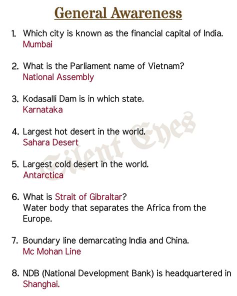 General Knowledge Quiz With Answers In English, G K Questions And Answers In English, General Knowledge Quiz With Answers, Studying Tricks, Ssc Mts, General Knowledge For Kids, Word A Day, Accounting Basics, General Studies