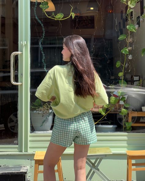 Handmade Green Gingham Boxer Shorts are available for purchase on our website! 💚 #boxershorts #pinterestvibes #pinterest #viralshorts Green Shorts Outfit, Gingham Shorts, Green Gingham, Shorts Outfit, Green Shorts, Korean Street Fashion, Boxer Shorts, Summer Shorts, Sweater Accessories