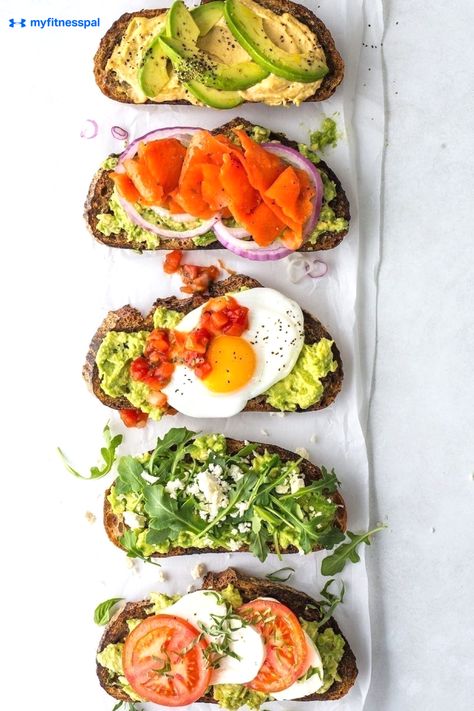 Interested in avocado benefits, avocado nutritional facts, or avocado recipes? Try these five easy, delicious breakfast recipes on avocado toast, each with no more than 300 calories and five simple ingredients. Avocados are a healthy fat to add in weight loss recipes if you're on a plant based diet, a keto diet, a paleo diet, a mediterranean diet or DASH diet. #MyFitnessPal #avocadorecipes #avocadotoast #easybreakfast #healthybreakfast #5ingredientbreakfast #300caloriesnacks #lowcaloriesnacks Avocado Toast Calories, Healthy Avocado Recipes, Avocado And Toast, Healthy Toast Toppings, Recipes Under 300 Calories, Avocado Toast Recipes, Avocado Recipes Breakfast, Healthy Toast, Avocado Benefits