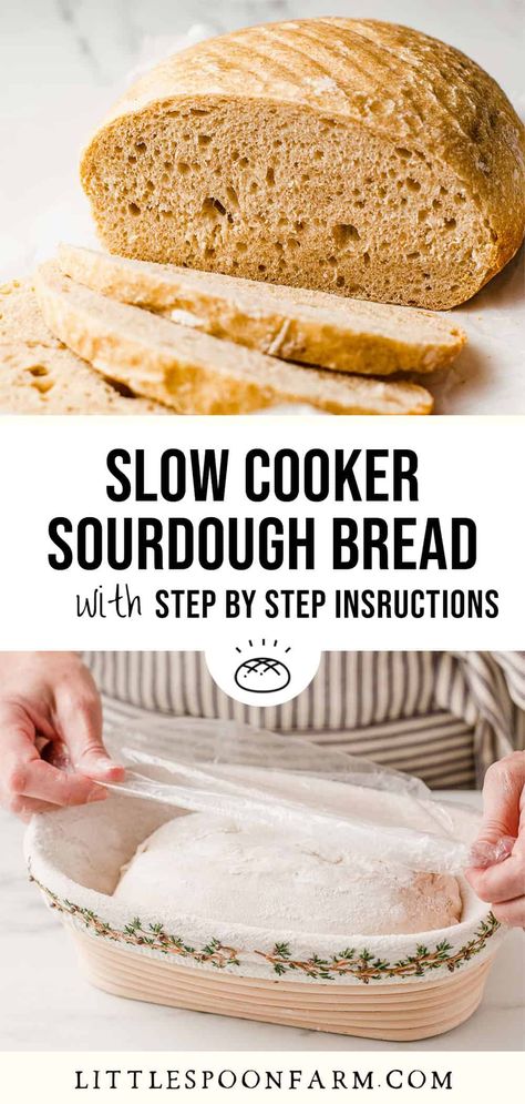 Slow Cooker Sourdough Bread Sourdough Bread In Slow Cooker, Crock Pot Sourdough Bread, Slow Cooker Sourdough Bread, Little Spoon Farm, Dough Starter Recipe, Artisan Sourdough Bread Recipe, Food Crockpot, Sourdough Rye Bread, Make Sourdough Bread