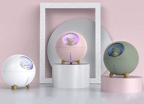 Upgraded Ultrasonic Ultra-Quiet USB Cute Cool Mist Mini Humidifier, for Kids Baby Nursery Bedroom, 7-Color Lights 2 Mist Mode Auto Shutoff Whisper Silent Small Cute Humidifier (220ml, White) Humidifier Essential Oils, Cool Mist Humidifier, Romantic Colors, Baby Cat, Air Humidifier, Aromatherapy Diffusers, Aroma Diffuser, Essential Oil Diffuser, Cat Design