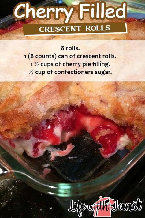 Cherry Filled Crescent Rolls, Crescent Roll Pastry, Cherry Danish, Filled Crescent Rolls, Crescent Roll Dessert, Croissant Roll, Pillsbury Biscuits, Sweet Roll Recipe, Crescent Recipes