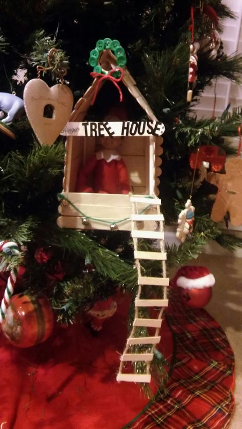 Shelf Tree, Elf Tree, Tree House Diy, Elf Antics, Elf Fun, Buddy The Elf, On The Shelf, The Elf, Tree House