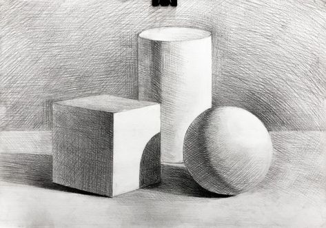 Still Life Pencil Shading, Hair Drawing Reference, Basic Art Techniques, Value Drawing, Geometrical Art, Geometric Shapes Drawing, معرض فني, Basic Sketching, Academic Drawing