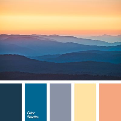 The combination of shades of dark blue and yellow colours in this palette looks noble and balanced thanks to the softness of the transitional tones. Playin. In Color Balance, Sunset Color Palette, Shades Of Dark Blue, Color Palette Ideas, Palette Ideas, Color Palate, Design Seeds, Color Balance, Living Room Bathroom