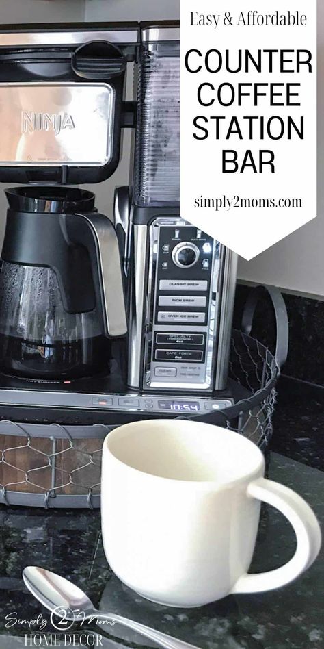 Do you hate clutter on your countertops? Let's get it organized in minutes with a super easy counter coffee station. Grab a pretty tray and organize a coffee maker along with other essentials like sugar & cream. A round tray is perfect for corners in your kitchen to save space. A simple tray turns a functional space into a decorative area of your home. Coffee Machine On Kitchen Counter, Coffee Corner On Kitchen Counter, Coffee Pot On Counter Ideas Kitchen, Coffee Corner Countertop, Coffee Tray Station Counter Space, Coffee Pot On Counter Ideas, Kitchen Coffee Station Counter Space, Coffee Maker On Counter Ideas, Counter Top Coffee Bar