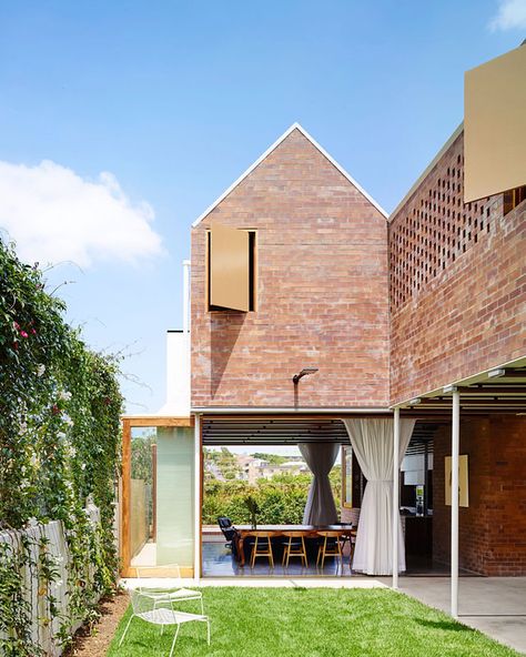 Modern Australian Home Goes Double Gable All the Way - Curbedclockmenumore-arrow : James Russell, Melbourne Suburbs, Backyard Renovations, Street House, Architecture Office, Interior Architect, Red Bricks, Local Design, Brick House