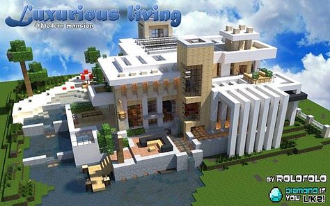 [Modern] Luxurious living mansion (at 'WOK' and 'Minecraft Monday youtube vid') Minecraft Project Mansions Modern, Modern Mansions, Modern Minecraft Houses, Minecraft Mansion, Minecraft House Plans, Bangunan Minecraft, Minecraft Modern, Rumah Minecraft, Cool Minecraft Houses