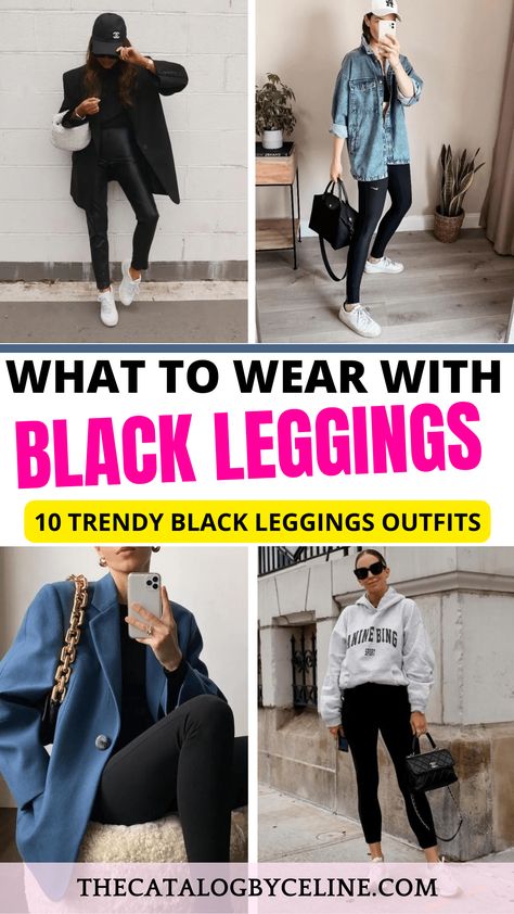 Black Leggings Outfits that You Need to Try - The Catalog Black Leggings Outfit Winter Casual, What To Wear With Black Leggings, How To Style Black Leggings, Black Leggings Outfit Spring, Tights Outfits Casual, Black Leggings Outfit Summer, Leggings Travel Outfit, Sports Leggings Outfit, Black Leggings Outfit Winter