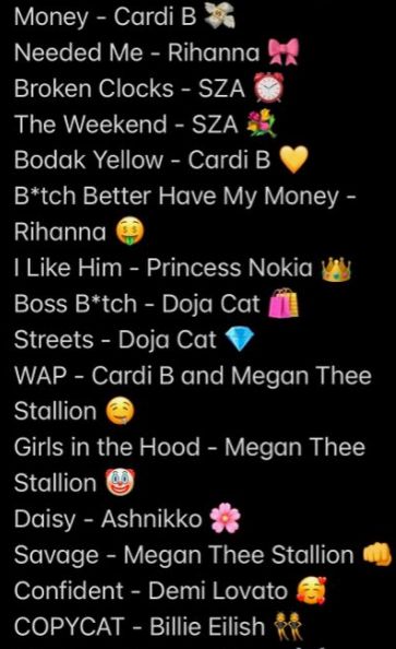 songs for all u baddies Baddie Passwords, Baddie Phone Organization, Baddie Shopping List, Baddie Accessories List, Baddie Things To Buy, Baddie Christmas List, Baddie Personality, Y2k Songs, Baddie Names