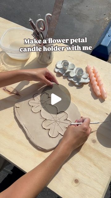 Two Faced Ceramics on Instagram: "Classes live! Link in bio ;) 
Join me in class this Saturday! Link in bio ☺️ Can’t wait to see what you make!

Shout out to the talented student who made the original flower candle holder you see in this video - I am always so inspired by my students! (If you see this let me know so I can tag you!!)

#clay #ceramics #ceramicstudio #ceramicsofinstagram #pottery #potterystudio #potteryclass #ceramicsclass #classes #artclass #art #craft #craftclasses #diy #clay #clayart #clayclasses #eventbrite #eventbritelosangeles #secretlosangeles" Clay Candle Holders Diy, Candle Holder Clay, Pottery Candle Holders, Clay Candle Holders, Clay Classes, Pottery Projects, Pottery Candle Holder, Clay Candle, Pottery Candle