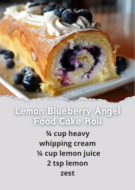 Nonna Pia | Lemon Blueberry Angel Food Cake Roll | Facebook Blueberry Angel Food Cake, Angel Food Cake Roll, Springy Twist, Nonna Pia, Lemon And Blueberry, Swiss Roll Cake, Swiss Roll, Blueberry Cake, Angel Food Cake