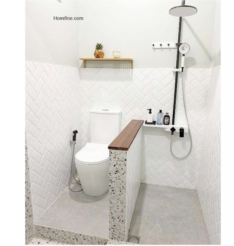 Small Bathroom Plans, Minimalist Small Bathrooms, Small Space Bathroom Design, Toilet And Bathroom Design, Toilet Room Decor, Bilik Air, Small Bathroom Layout, Small Bathroom Interior, Bathroom Design Layout