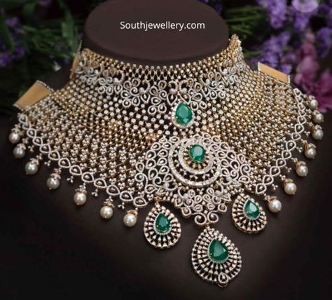 Indian Jewellery Designs - Page 5 of 1696 - Latest Indian Jewellery Designs 2020 ~ 22 Carat Gold Jewellery one gram gold Emerald Choker, D Necklace, Diamond Necklace Indian, 22 Carat Gold Jewellery, Outfit Aesthetics, Bridal Diamond Necklace, Neck Pieces Jewelry, Bridal Jewelery, Lehnga Dress