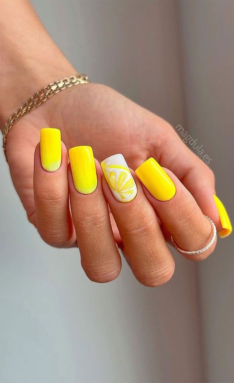 summer nails, citrus nails, bright summer nails, yellow nails, fruit nails, summer nail art, nail art, summer nail designs, citrus nail art, summer nails trend Citrus Nails, Fruit Nail Designs, Lemon Nails, Summer Nail Designs, Nails Today, Citrus Fruits, Nail Art Brushes, Yellow Nails, Nail Brushes