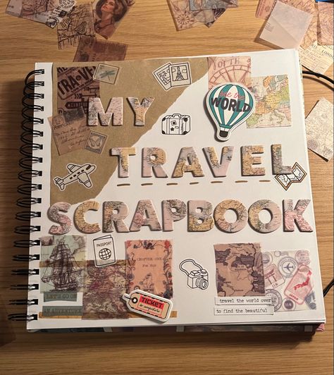 Travel Scrapbook Front Page, Travel Album Scrapbook, Travel Photo Album Diy, Diary Maintaining Ideas, Scrab Book Cover Page Ideas, Travel Scrapbook Cover Ideas, Travel Journal First Page, Buy It For Life, Travel Scrapbook Front Cover