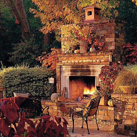 A Gathering Place Fall Outdoor Fireplace, Outdoor Fireplaces Ideas, Outdoor Fireplace Decor, Outdoor Pavillion, Fall Patio, Fireplaces Ideas, Outdoor Fireplace Designs, Patio Fireplace, Outdoor Fireplaces