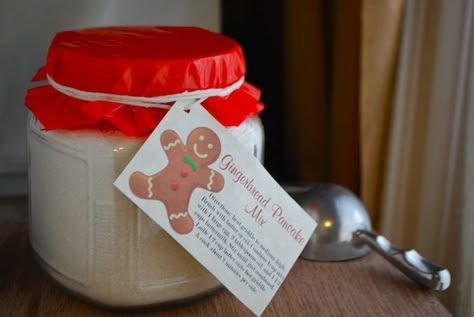 DIY Gingerbread Buttermilk Pancake Mix (Plus FREE Label Printable) | Always Order Dessert Gingerbread Pancake Mix, In A Jar Recipes, Edible Holiday Gifts, Breakfast Gift Basket, Jar Mixes, Gingerbread Pancakes, Buttermilk Pancake Mix, Buttermilk Pancake, Diy Gingerbread