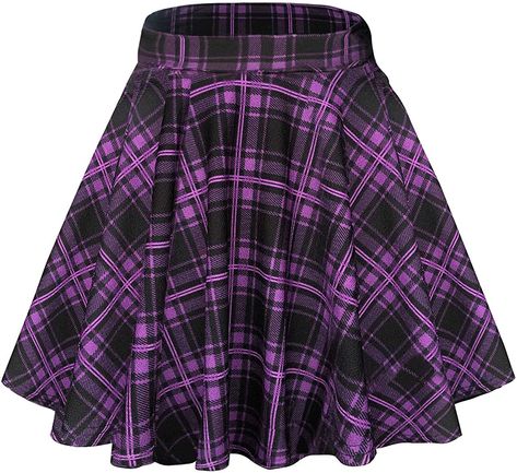 EXCHIC Women's Basic Flared Casual Stretchy Plain Skater Skirt (Short-16, XL) : Amazon.co.uk Purple Plaid Skirt, Sports Skirt, Mini Skater Skirt, Athletic Skirt, Sports Skirts, Running Fitness, Elegant Skirt, Purple Plaid, Womens Basic