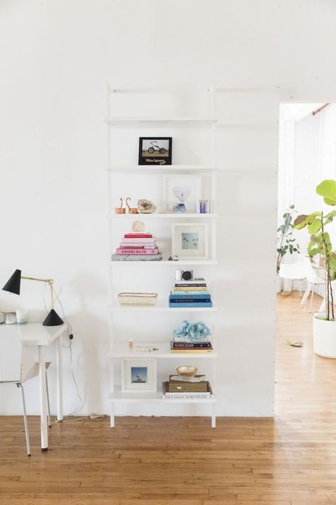 Bookshelves Wall Shelves, Ladder Bookshelves, Bookshelves Wall, Shelves Minimalist, Modern Bookshelves, Minimalist Bookcase, Modern Storage Furniture, White Bookshelves, Wall Mounted Bookshelves