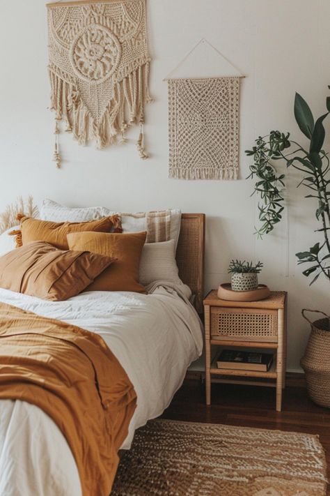 Are you searching for some unique and stylish ideas to add a bohemian touch to your home decor? I’ll be sharing over 30 stunning boho home decor ideas that will elevate the look of any Boho Style Decor, Boho Style Bedroom, Minimalist Bedroom Design, Bedroom Orange, Bohemian Bedroom Decor, Aesthetic Minimalist, Boho Bedroom Decor, Design Principles, Modern Bedroom Design