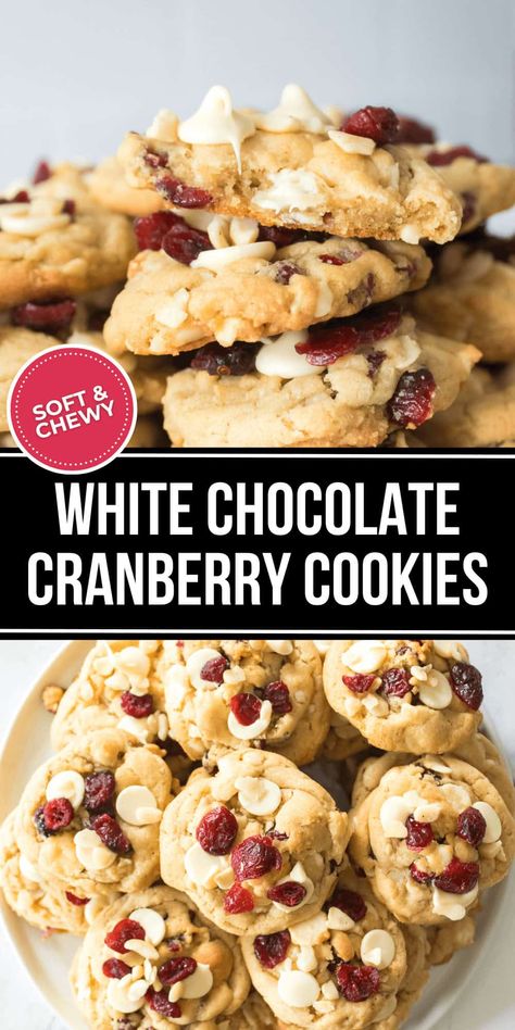 White Chocolate Cranberry Cookies are filled with tart cranberries, sweet chocolate chips, and crunchy macadamia nuts. Cranberry White Chocolate Chip Macadamia Cookies, White Chocolate Macadamia Nut Cookies Cranberries, Cranberry Nut Cookies Recipe, Craisins Recipes, Cranberry Desserts, Craisin Cookies, Cranberry Cookie, Macadamia Nut Cookies Recipe, Chocolate Cranberry Cookies