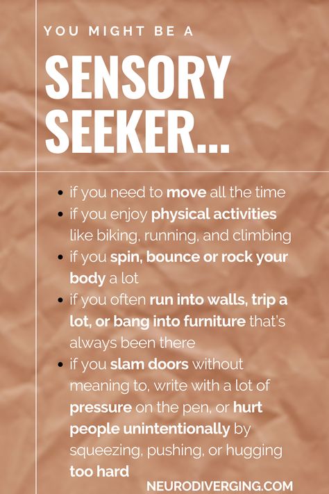 Hyposensitive Sensory Processing, Sensory Seeking Activities, Neurodivergent Awareness, Sensory Processing Disorder Activities, Sensory Seeking Behavior, Sensory Seeking, Sensory Seeker, Kids Falling, Sensory Rooms