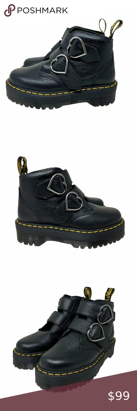 Dr Doc Martens Devon Heart Boots Black Platform Womens Size 7 Buckle Strap Doc Martens Devon, Heart Boots, Dr Martens Shoes, Black Platform, Martens Shoes, Doc Martens, Boots Black, Devon, Black Boots