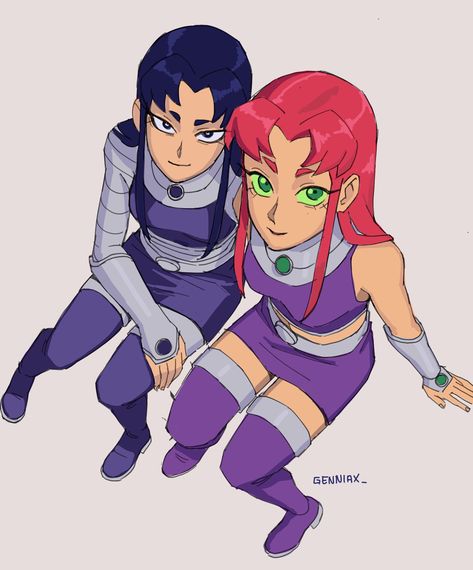 Teen Titans Blackfire, Old Teen Titans, Starfire Dc, Toothless And Stitch, Teen Titans Love, Teen Titans Starfire, Star Fire, Teen Titans Fanart, Teen Titan